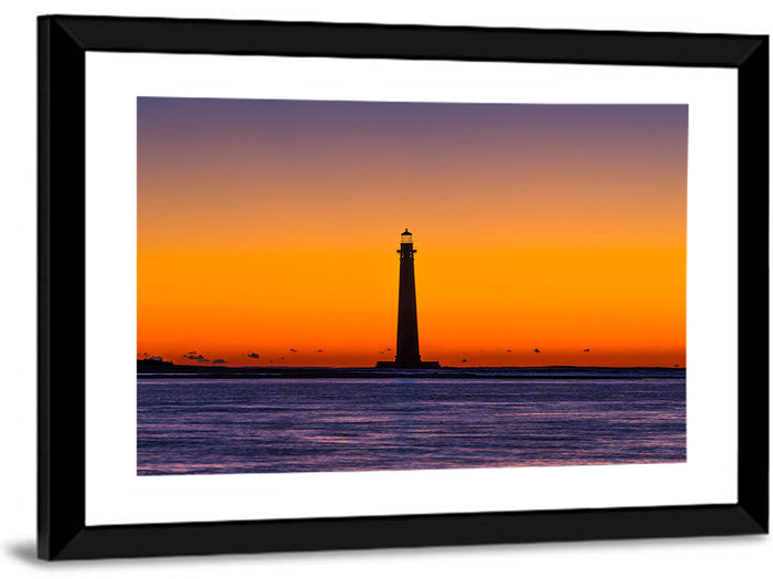 Minimalist Lighthouse Silhouette at Twilight Wall Art as a framed print