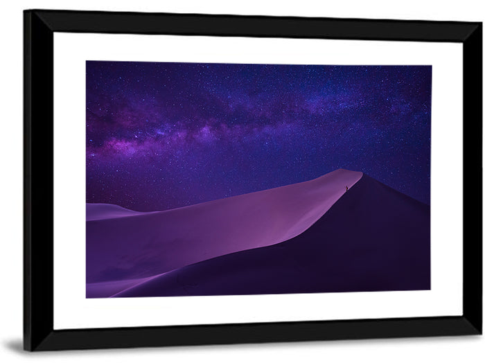 Lone Hiker Under the Milky Way Wall Art as a framed print