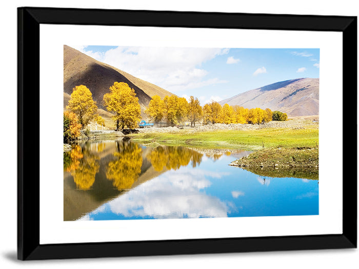 Chanxi Autumn Reflection Road Wall Art as a framed print