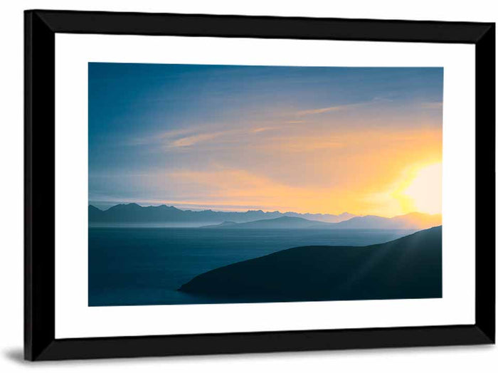 Lake Titicaca Golden Sunrise Wall Art as a framed print