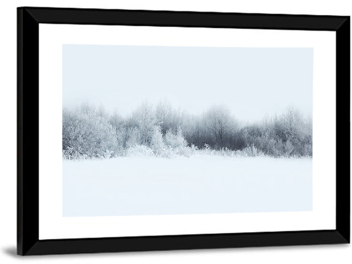 Frosted Winter Forest Wall Art as a framed print