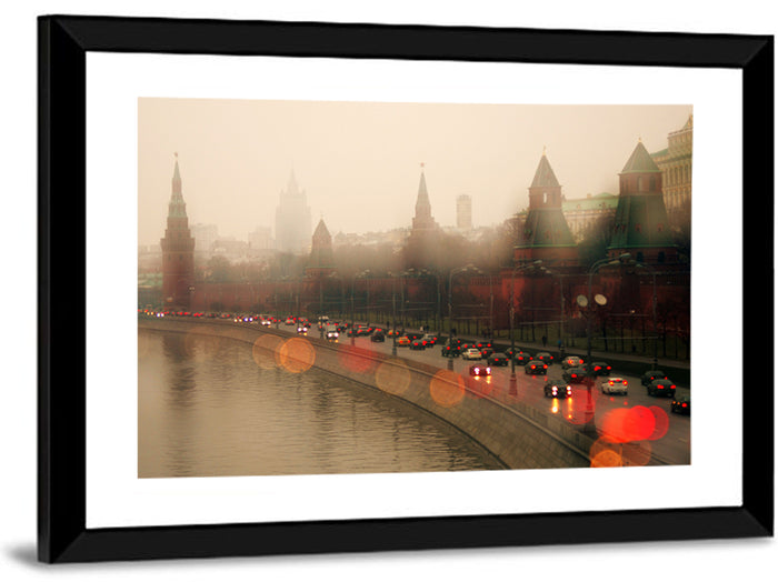 Foggy Moscow Kremlin at Dusk Wall Art as a framed print