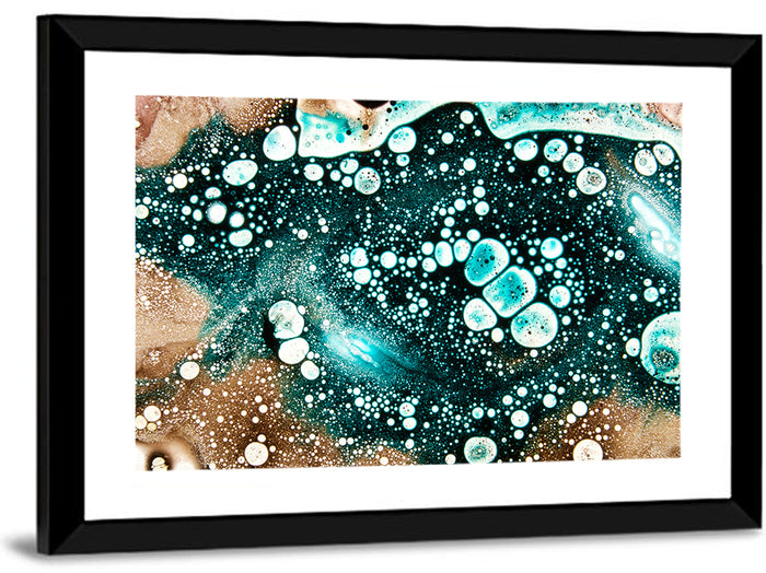 Teal Oil and Water Bubble Abstract Wall Art as a framed print