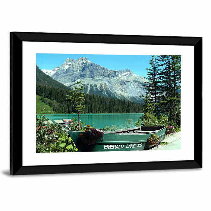 Green Rowboat at Emerald Lake Wall Art as a framed print