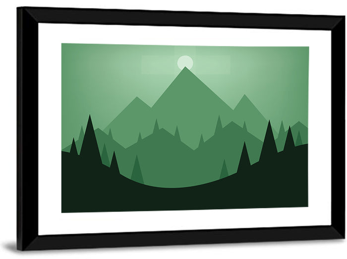 Geometric Mountain Sunset Illustration Wall Art as a framed print