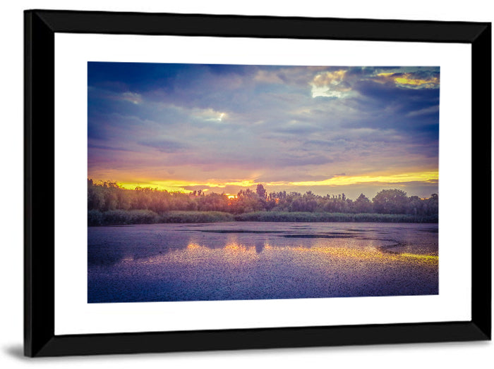 Danube Delta Golden Sunset Wall Art as a framed print
