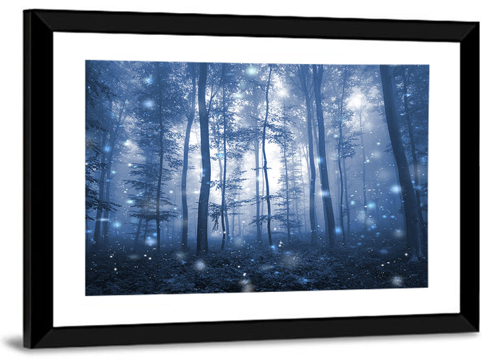Blue Mist Forest at Twilight Wall Art as a framed print