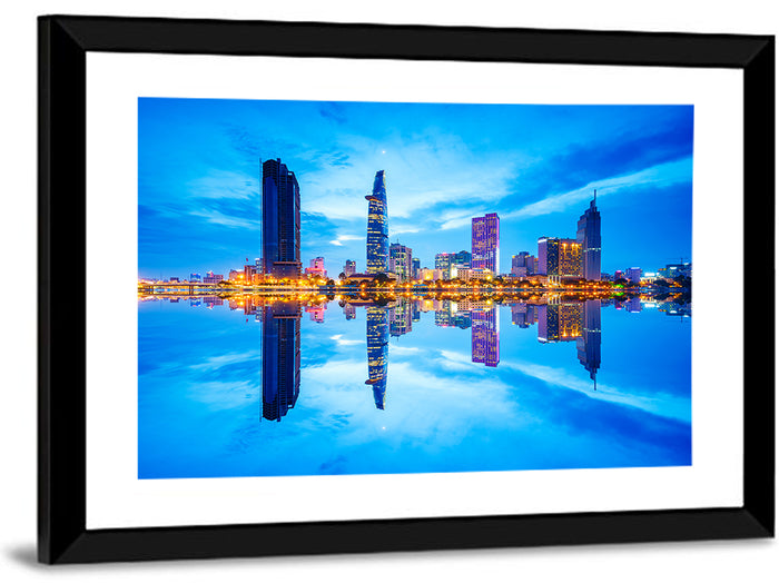 Ho Chi Minh City Skyline at Twilight Wall Art as a framed print