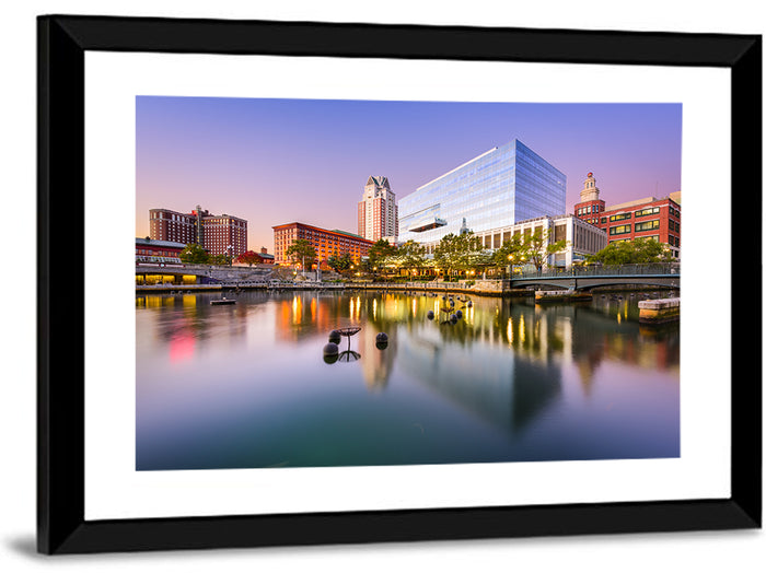 Providence River Skyline at Twilight Wall Art as a framed print