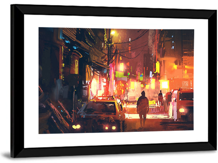 Old Street Lights at Night Wall Art as a framed print