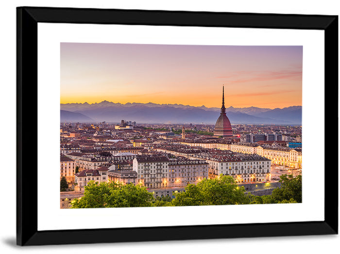 Turin Skyline at Golden Dusk Wall Art as a framed print