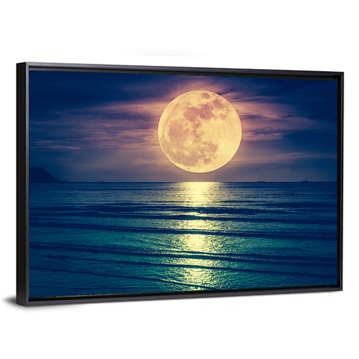 Supermoon Over Calm Sea Wall Art as a framed canvas