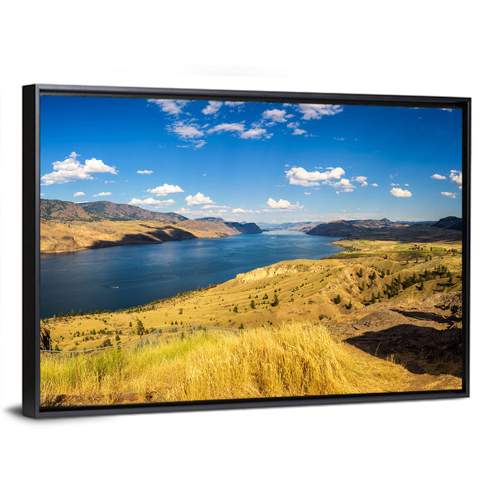 Golden Grass at Kamloops Lake Wall Art as a framed canvas