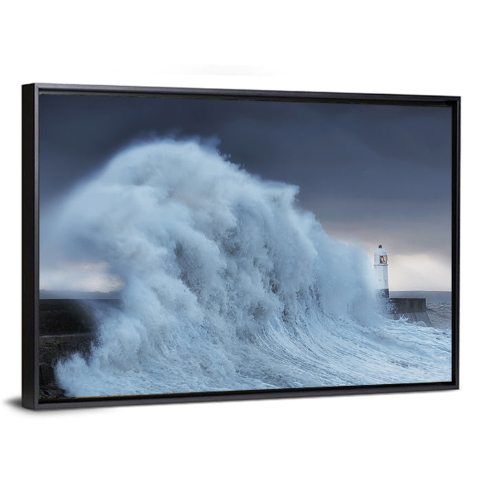 Lighthouse in a Sea Storm Wall Art as a framed canvas