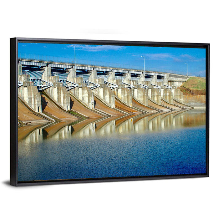 Lavon Dam Spillways Wall Art as a framed canvas
