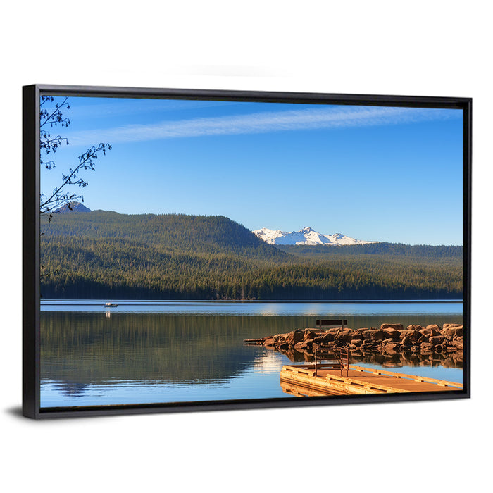 Odell Lake Pier Wall Art as a framed canvas