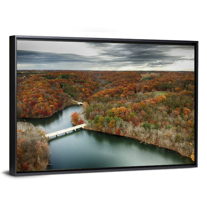 Seneca Lake Aerial View Wall Art as a framed canvas