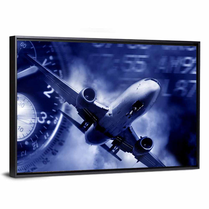 Jet Over Watch Face Wall Art as a framed canvas