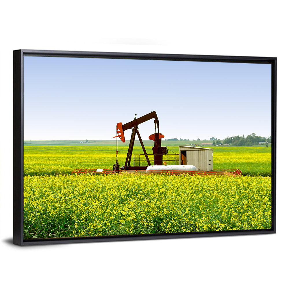 Pump Jack In Canola Field Wall Art