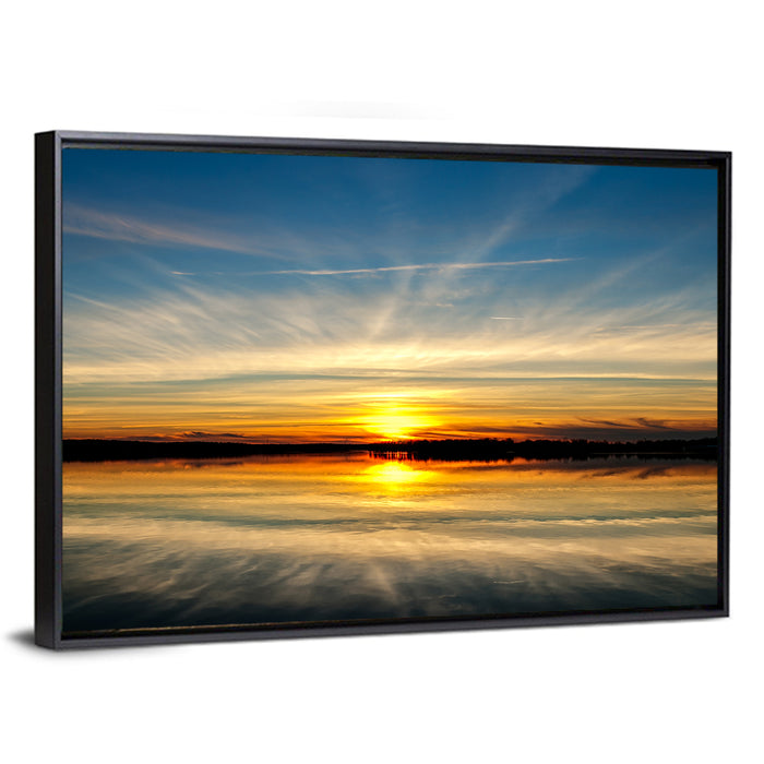 Oklahoma Lake Sunset Reflection Wall Art as a framed canvas