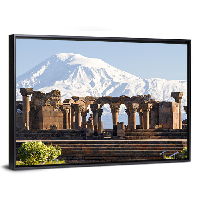 Zvartnots Cathedral and Mount Ararat Wall Art as a framed canvas