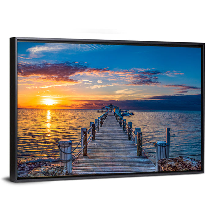 Islamorada Pier at Golden Hour Wall Art as a framed canvas