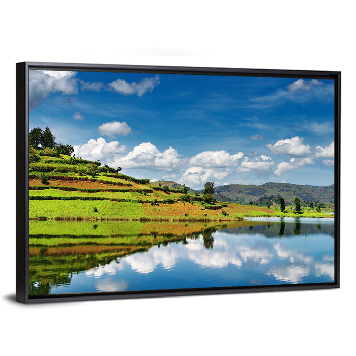 Bunyonyi Lake Reflection Wall Art as a framed canvas