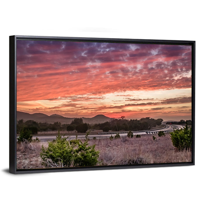 Sunset Curve on Texas Highway 16 Wall Art as a framed canvas