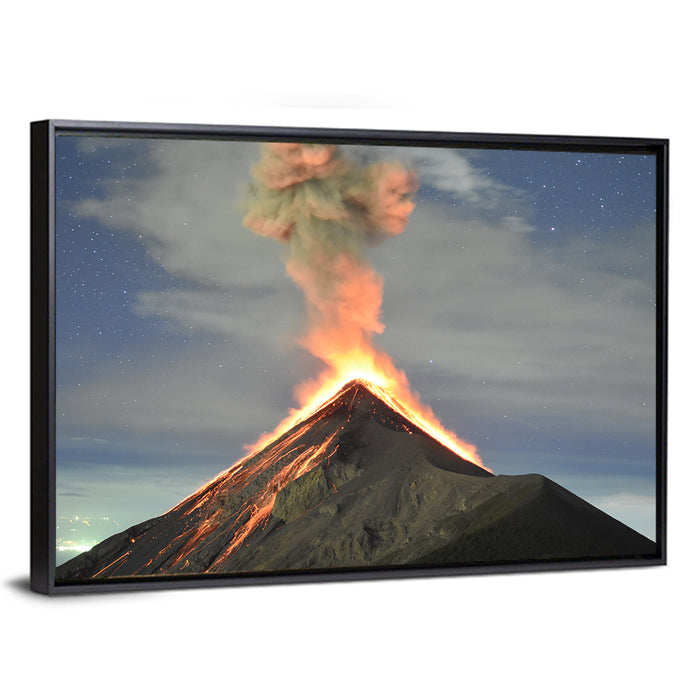 Fuego Night Eruption Wall Art as a framed canvas