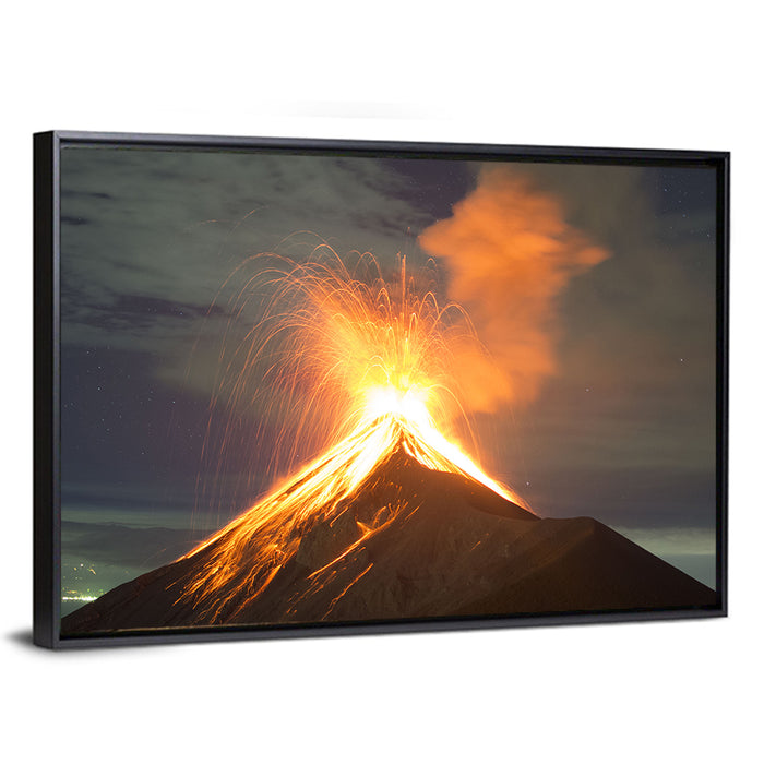 Starry Night Volcano Eruption Wall Art as a framed canvas
