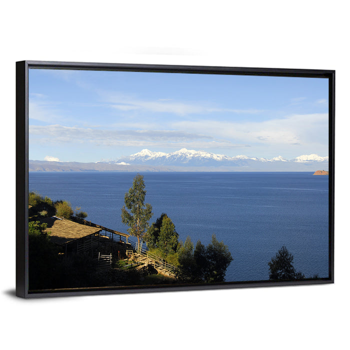Lake Titicaca Thatched Roof View Wall Art as a framed canvas