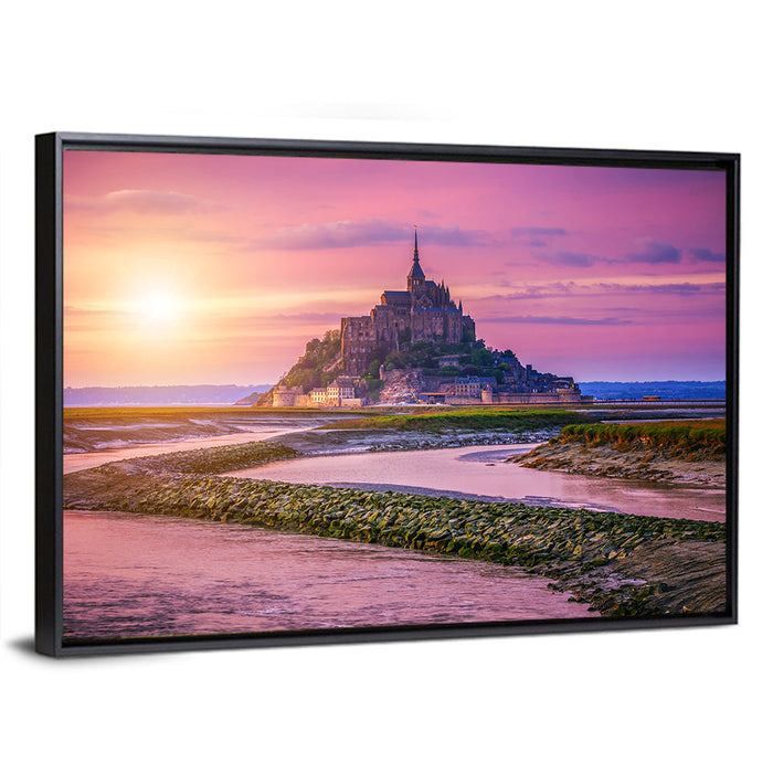 Mont Saint-michel Sunset Wall Art as a framed canvas