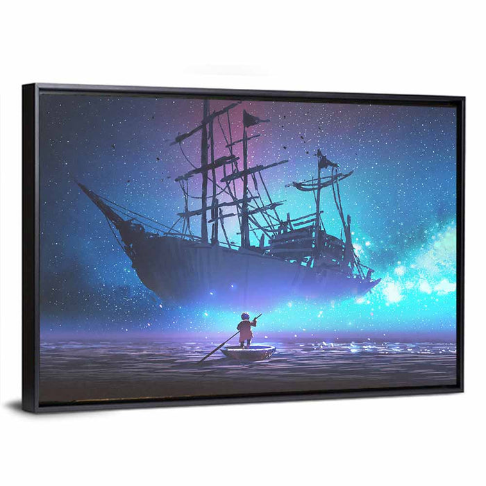 Sailing Ship Under Starry Sky Wall Art as a framed canvas