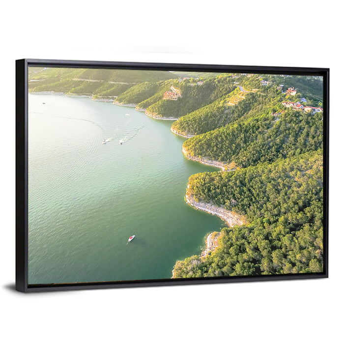Lake Travis Aerial View Wall Art as a framed canvas