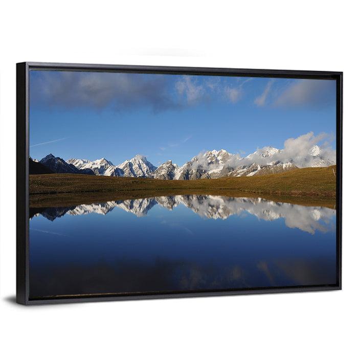 Svaneti Lake Reflection Wall Art as a framed canvas
