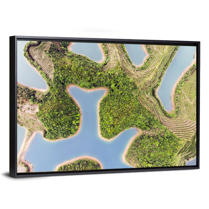Thousand Island Lake Aerial View Wall Art as a framed canvas