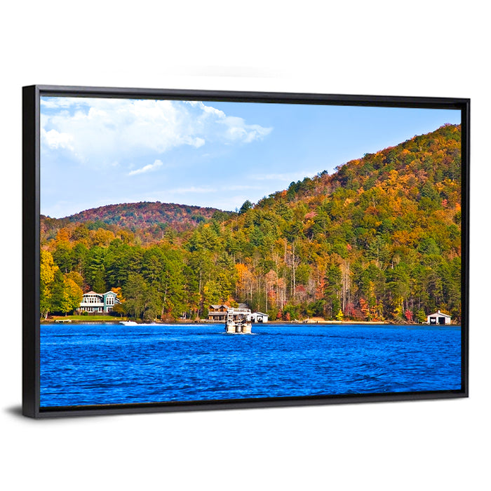 Lake Burton Autumn View Wall Art as a framed canvas