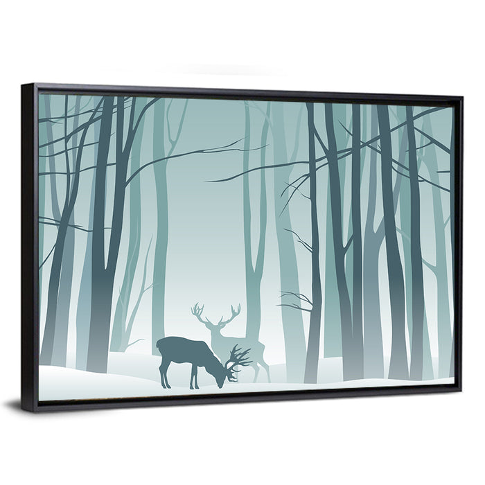Winter Deer Silhouette Wall Art as a framed canvas