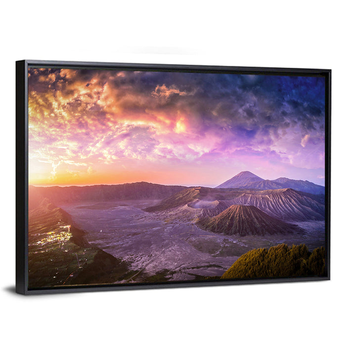 Mount Bromo Sunset View Wall Art as a framed canvas