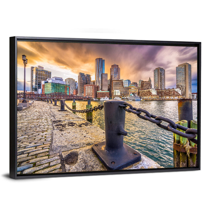 Boston Harbor at Dusk Wall Art as a framed canvas