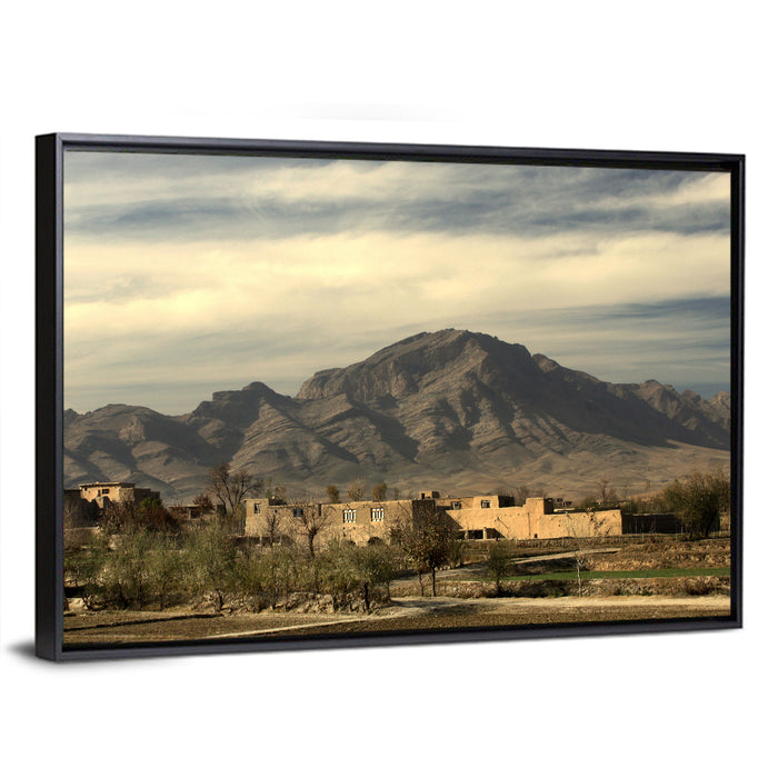 Afghan Mountain Village Wall Art as a framed canvas