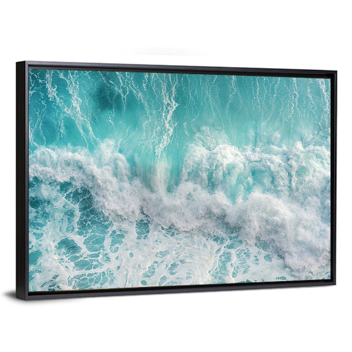 Top Down Turquoise Wave Wall Art as a framed canvas