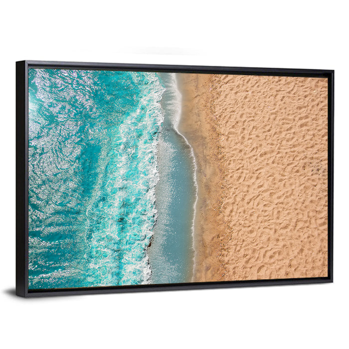 Turquoise Coastline Aerial Wall Art as a framed canvas