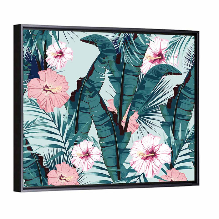 Tropical Hibiscus Pattern Wall Art as a framed canvas