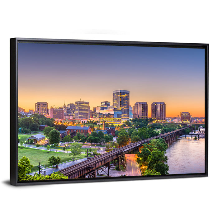 Richmond Skyline at Golden Hour Wall Art as a framed canvas