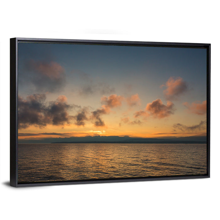 Lake Leman Golden Sunset Wall Art as a framed canvas