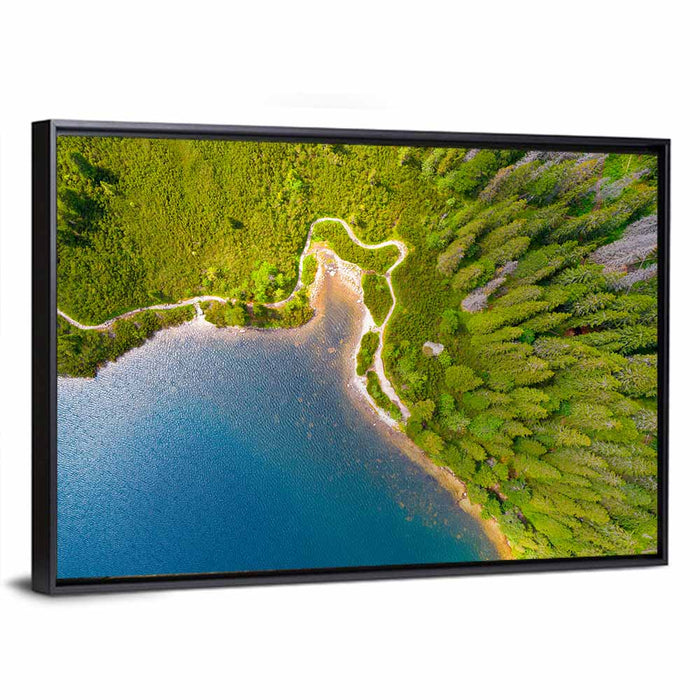 High Tatras Lake Aerial View Wall Art as a framed canvas