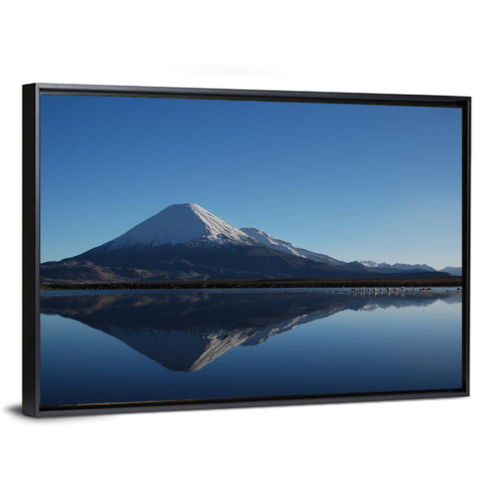 Chungara Lake Reflection Wall Art as a framed canvas