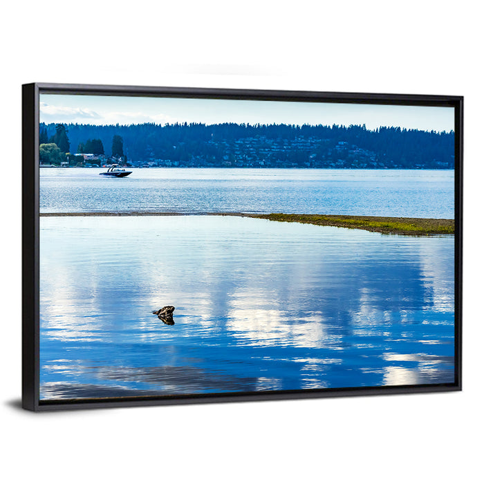 Lake Sammamish Reflection Wall Art as a framed canvas