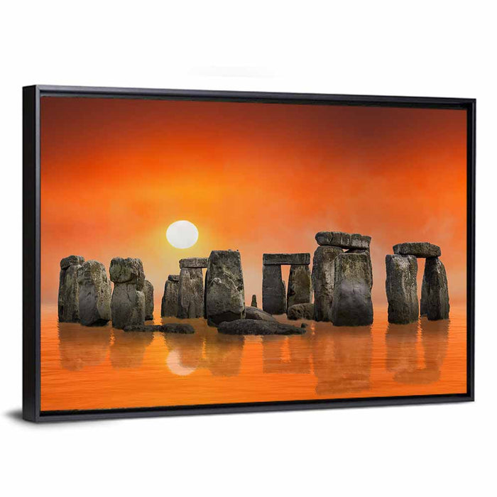Stonehenge Sunrise Reflection Wall Art as a framed canvas
